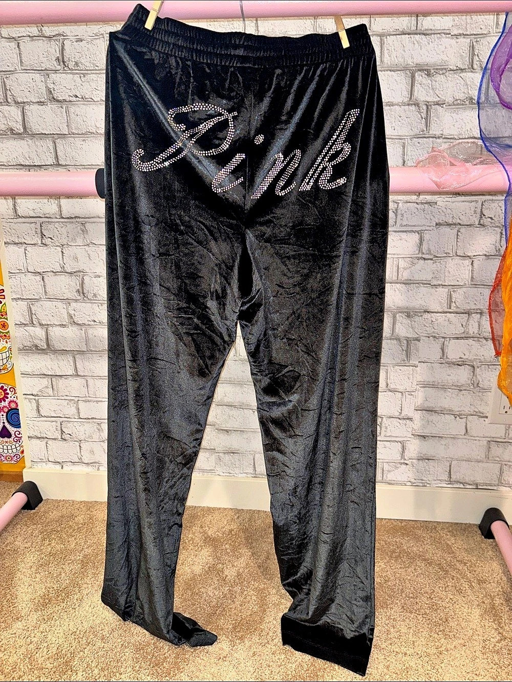 Victoria's Secret PINK Velour Bling Jogger Sweatpants Black Medium